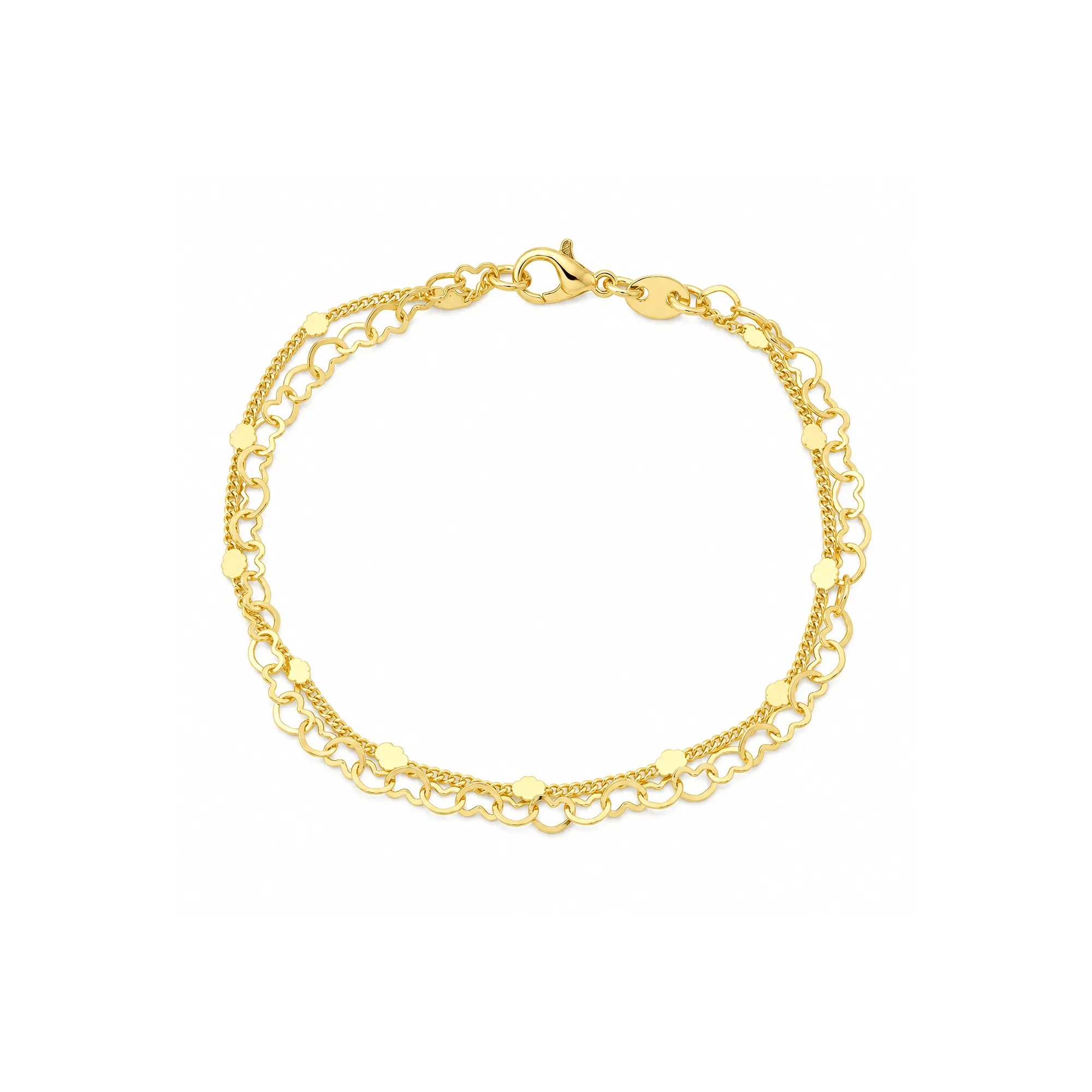 Pulseira Dourada Dupla Corrente de Coração