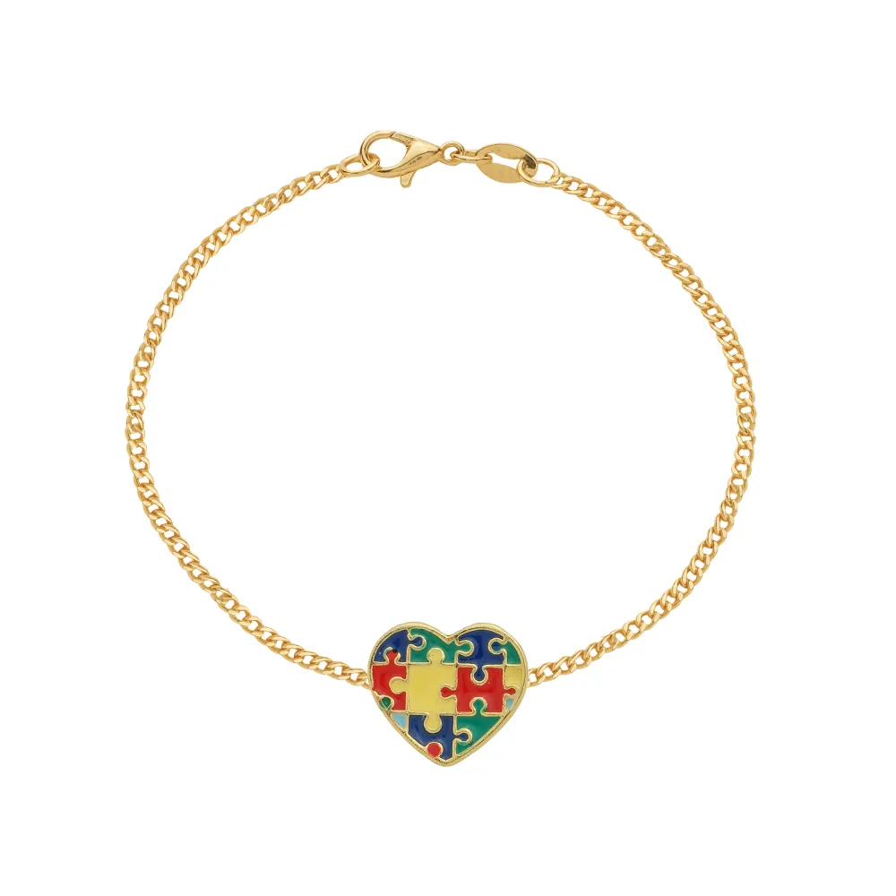 Pulseira Dourada Autismo Formato Coração