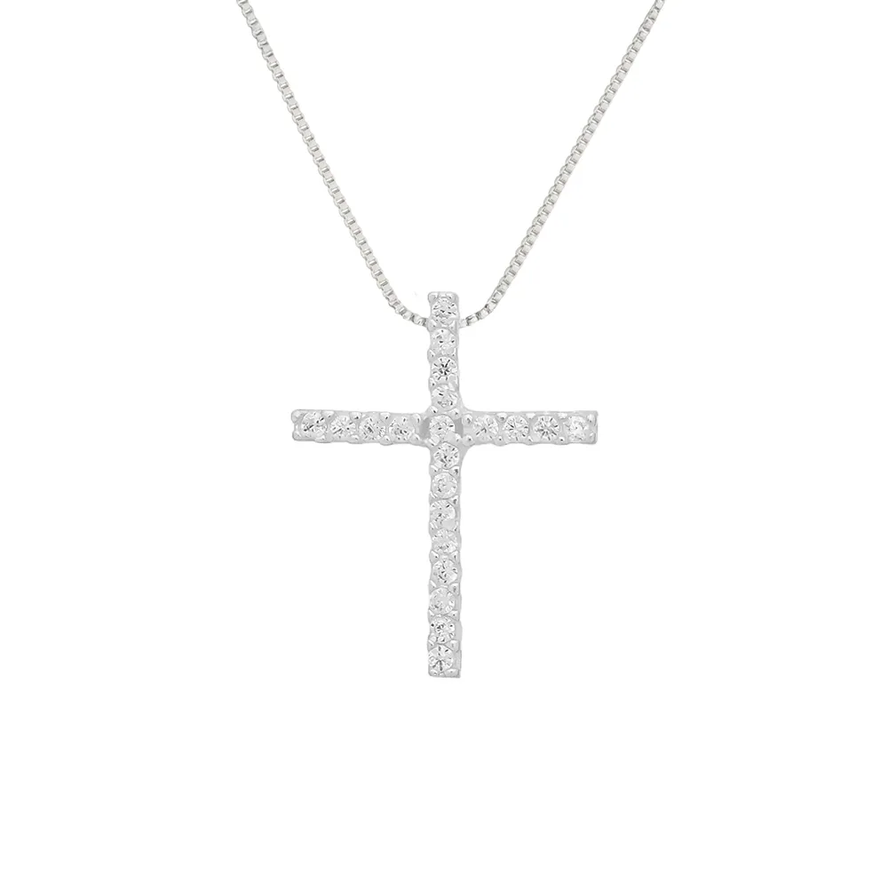 Colar de Cruz Cravejada de Zircônias em Prata 925